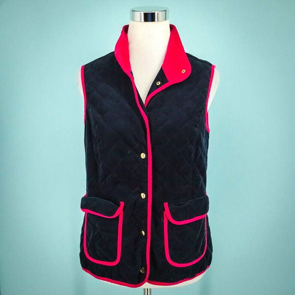 Elizabeth McKay Size Small Navy Pink Quilted Velvet Corduroy Cotton Blend Vest - Picture 1 of 6